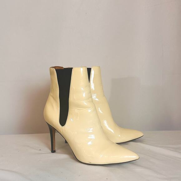 JOIE Abbie Heeled Stiletto Pointed Patent Leather Chelsea Boot in Ivory … - Picture 2 of 9